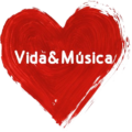 Logotipo de Vida & Música, un corazón rojo con Vida & musica en el centro.