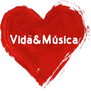 Logotipo de Vida & Música, un corazón rojo con Vida & musica en el centro.